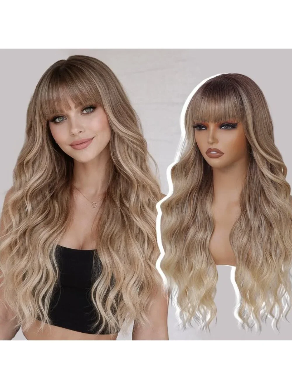 26 Inch Women's Ombre Dark Soft Layered Wavy Curly Hair Wig with Natural Shine